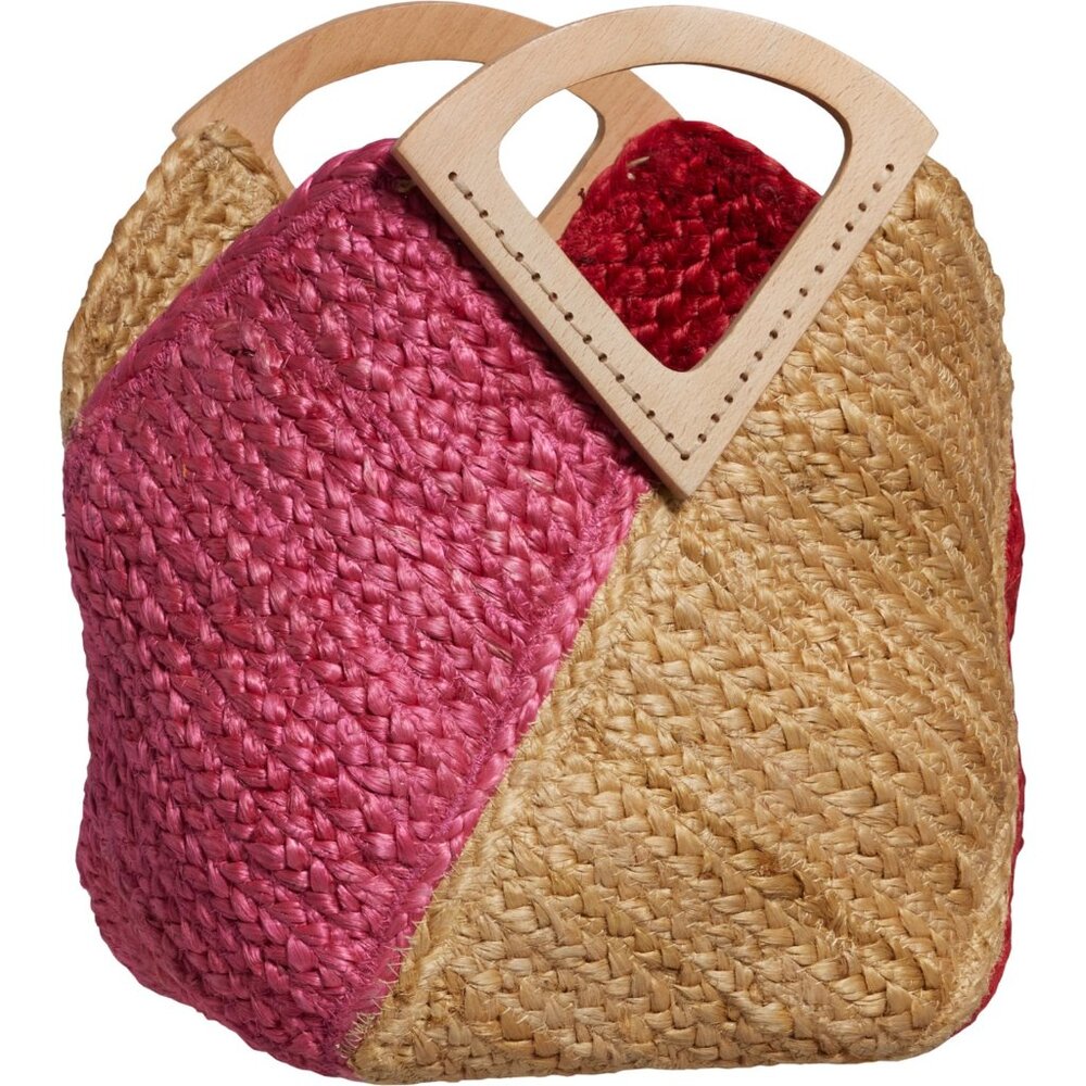 NEW Shiraleah Colorblock Tote Woven Jute Bag Wood Handle NWT